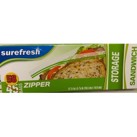 Surefresh Sandwich Bags 58 bags BPA FREE 6 1/2 in x 5 7/8 in(16.5 cm x 14.9 cm)