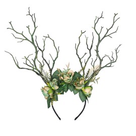 MOSTORY Handmade Green Branch Crown for Renfaire Woodland Flower Headband Forest Antler Headpiece Floral Twig Fairy Cosplay Costume Hair Accessories for Women Adults Carnival Rave Party