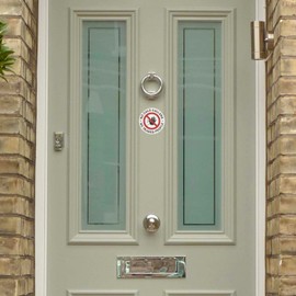 Set of 2 Premium Laminated No cold callers, no sales people Safety Door Signs, 95mm Waterproof Indoor/Outdoor Stickers, Front door, Postbox, Letter box stickers