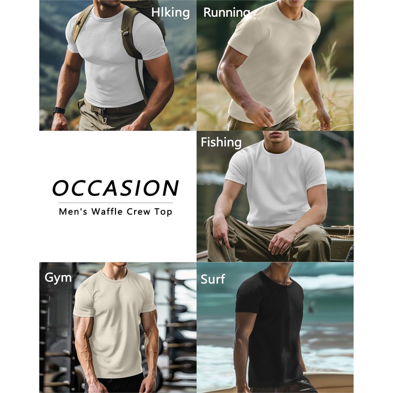 Ficerd 3 Pack Men's Short Sleeve Waffle Knit Shirts, Casual