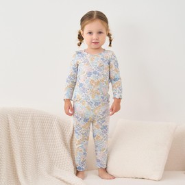 pureborn Toddler Viscose from Bamboo Pajamas Set Pjs - Little Girl Long Sleeve Snug Fit Soft Sleepwear 2pcs Blue Floral 4-5T