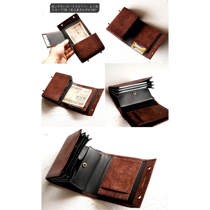 IrideScent PUEBLO Men's Bi-fold Wallet, Box-shaped Coin Purse, Italian Leather,