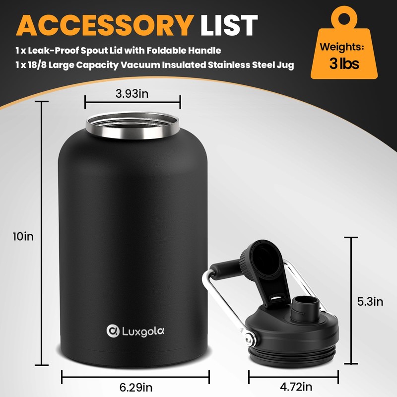 Luxgola 128 oz Insulated Water Bottle with Spout Lid and