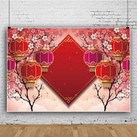 DASHAN 6.5x5ft Polyester Chinese Asian Theme Party Backdrop Chinese New Year Spring Festival Celebration Red Lantern China Photography Background Floral Flowers New Year Party Adults YouTube PhotoProp
