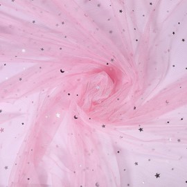 CHGCRAFT 10 Yards 65.75 Inch Glitter Tulle Fabric Rolls with Star Moon Sequin Ribbon Netting Fabric Fabric Tulle Spool for Sewing Wedding Bridal Cloth DIY Crafts Supplies