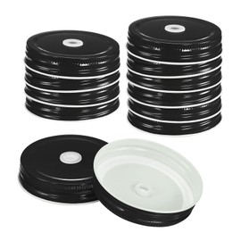 uxcell 12Pcs Mason Jar Lids with Straw Hole, 70mm Tinplate Canning Lids Fits Regular Mouth Mason Jar, Drinking Lids Set Reusable for DIY, Drinking, Daily Food Storage, Black