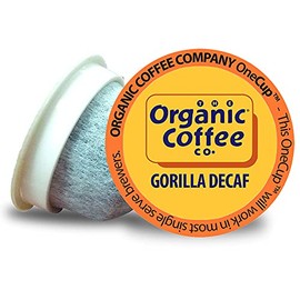 The Organic Coffee Company Gorilla Decaf OneCup – 12 Count Compostable Pods – Medium Light Roast Arabica Coffee – Compatible with most Keurig K-Cup Brewers