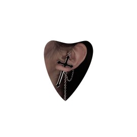 Atentuyi Boho Gothic Cross Earrings Silver Ear Jacket Earrings Black Enamel Earrings Chain Drop Earrings Long Tassel Earrings Long Dangle Earrings Jewelry for Women and Girls