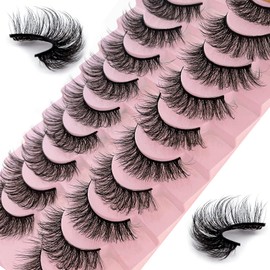 False Eyelashes, 10 Pairs, 7D Artificial Eyelashes Set, Natural Look, Reusable, Dramatic Eyelashes, Handmade Mink Eyelashes (7D21)