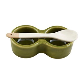 Mud Pie Salt Cellar Set, dish 2" x 4" | spoon 4 1/2", Green