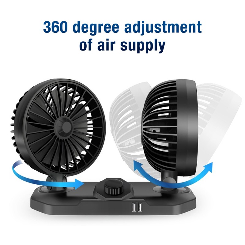 Car Fan Dual Head 24v 360° Adjustable Powerful USB Car