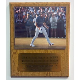 2025 Masters Champion Rory McIlroy 8x10 Photo Plaque with an engraved 4 day scorecard nameplate (Oak)