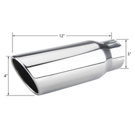 LCGP 3 Inch Inlet Exhaust tip 4" Inch Outlet 12" Long Clamp On Stainless Steel Exhaust Tailpipe Tip for Truck Polished