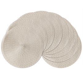 Leetaltree Round Placemats Set of 8 - Washable Woven Non-Slip Round Table Mats,15-Inch Heat Resistant Table Placemats,Beige