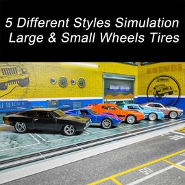 5 Set 1/64 Wheels Small Front and Large Rear 1/64 Wheels and Tires Set with 5 Styles Wheels and Removable Rubber Tires Suitable for Modification of 1 64 Scale Cars with Narrow Chassis (Silver)