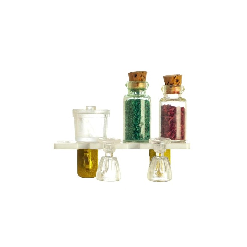 Dolls House White Wall Shelf with Bowl Jars & Glasses