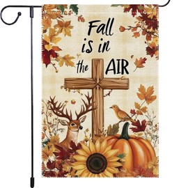 Christian Decorative Garden Flag, Fall Garden Flags 12x18 Inch Religious Cross Autumn Pumpkin Sunflowers Farmhouse Yard Outside Outdoor Small Home Decoration