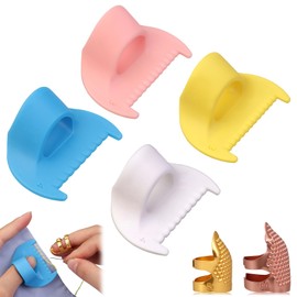 4Pcs Edge Stitch Lock & Sewing Gauge + 2Pcs Adjustable Thimble Finger Protector – Precision Measuring Tool & Needle Shield for Sewing, Quilting, DIY Crafts