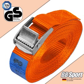 Lashing Strap Tension Strap Fastening Strap Clamp Fastening Strap Orange – Maximum Load 250 kg DIN EN 12195-2, Pack of 4, 2.5 cm x 6 m