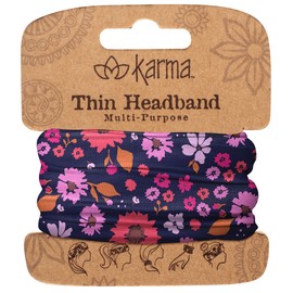 Karma Diadema floral azul marino oscuro para mujer, delgada, diadema de tela y bufanda elástica para el cabello, azul marino/rosa