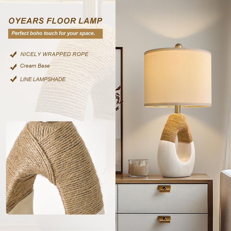 OYEARS 22” Boho Table Lamps for Bedroom Living Room Upgraded