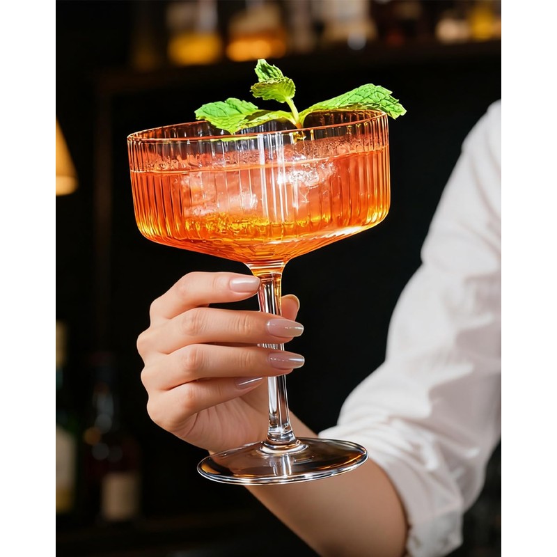 4 Pcs Coupe Glasses, Hand Blown 10 oz Cocktail Glasses,