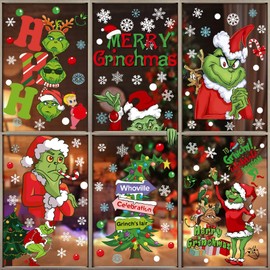 Grinch Christmas Stickers, 9 Sheets Grinch Window Stickers, Christmas Window Silhouette, Grinch Christmas Decorations, Winter Holiday Window Decorations for Office, Home, School