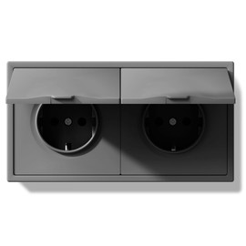 BSEED 2-Way Socket Flush-Mounted with Waterproof Cover, 250 V 16 A Outdoor Socket with PC Frame, Wall Socket with Claws for Wet Rooms, Bathrooms, Grey