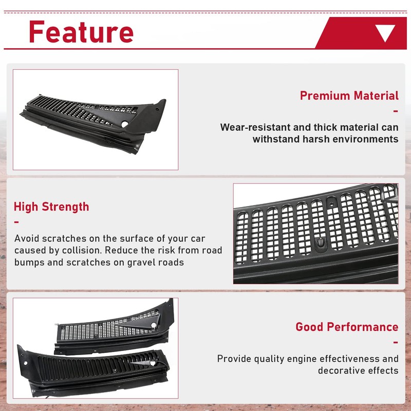 HECASA Windshield Wiper Cowl Vent Grille Compatible with 1999-2007 Ford