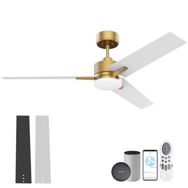 Lorpies 52inch Smart Ceiling Fan with Lights Remote,Quiet DC Motor,Dimmable,Voice Control via Alexa Google WIFI App,Outdoor Indoor Gold White Black Ceiling Fans with LED Light for Bedroom Patio Porch