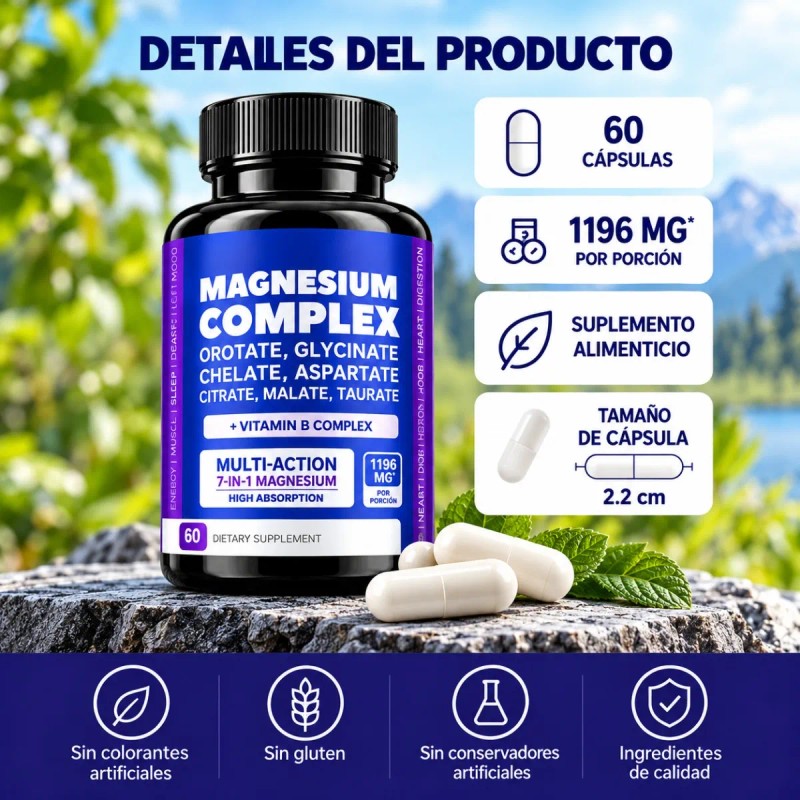 Magnesio Con Glicinato Citrato Taurato Y Complejo B 60 Cap
