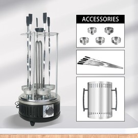 AUPLEX Upgraded Countertop Vertical Rotating Oven - Rotisserie Shawarma Machine, Kebob Machine, Stainless Steel Body W/Heat Resistant Door, Includes 5 Skewers & 5 Oil Collecting Cups, US Plug, 110V