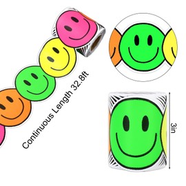 Whaline 32.8ft Neon Happy Face Bulletin Board Border Bright Color Smile Face Die-Cut Border Trim for Chalkboard Wall Decoration