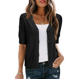 Arach&Cloz Womens Cardigans Summer 2024 Cropped Lightweight Short Sleeve Sweater Bolero Shrugs Tops Casual Dressy Trendy Plus Size Kimono Cozy Clouds Black