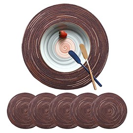 Fachoige 12 Inch Round Placemats for Dining Table Set of 6 Braided Fabric Round Placemat Table Mats Washable Round Braided Placemats for Dining Table Heat Insulation Kitchen (Rainbow Coffee, 6pcs)