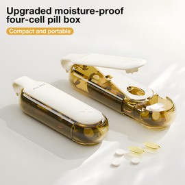 Generic (2-Pack) Pill Popper & Tablet Dispenser C 2-in-1 No-Touch Blister Pack Opener with 4-Compartment Storage, Disability Aid for Arthritis, Elderly & Home Travel Use C Apricot/White