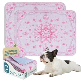 Homimp Washable Pee Pads for Dogs, 2 Pack Reusable Puppy Pads Waterproof, Absorbent and Leakproof Dog Pee Pads, Non Slip Puppy Training Pads, Pet Mat for Floor,Crate,Couch,Whelping,Pink, 24"x36"