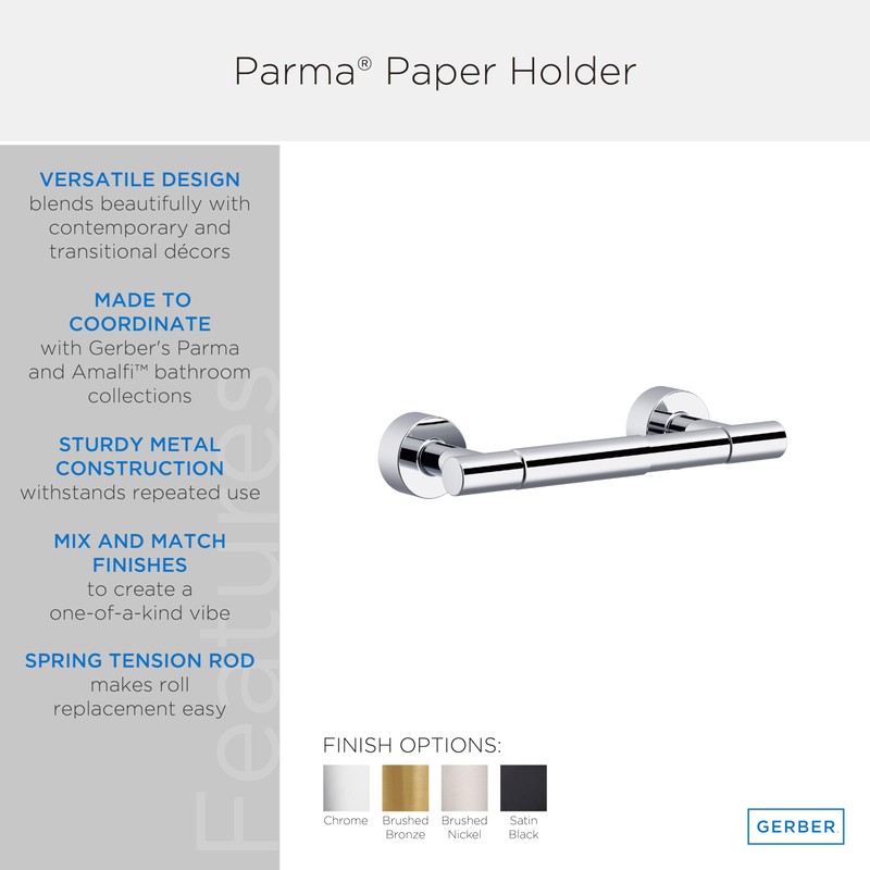 Gerber Parma Wall Mounted Toilet Paper Roll Holder D446258BN, Modern