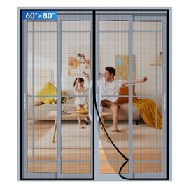LONGEAS Upgraded PET Mesh Magnetic Screen Door Stronger Than Fiberglass and Polyester,Hands Free,Keep Bugs Out,Pet & Kid Friendly,Suitable for Sliding Doors,Patio Doors and French Doors-60" X 80"