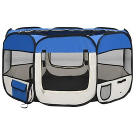 CHARMMA Dog Playpen Blue Polyester Medium Collapsible Dog Playpen,Dog Kennels & Runs-171015