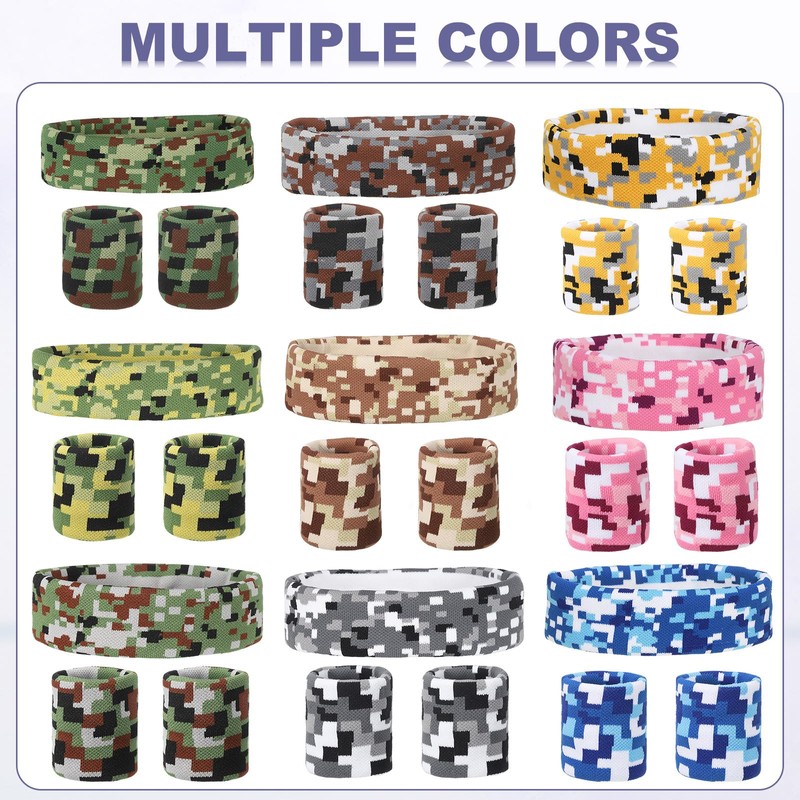 QUARKZMAN Sweatband Set, Sporty Terry Cloth Headband, Wrist Band Set,
