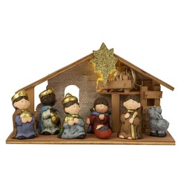 Christmas Nativity Scene Christmas Table Nativity Scene with Figures, 8-Piece Set Including Light Nativity Scene Comic Wood (Set of 8)