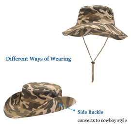 ZLYC Men's Camouflage Sun Hat Safari Hat Mesh Outdoor Hat Boonie Hat, 8 cm brim camouflage khaki