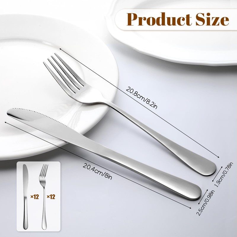 Xosjska 24 Pcs Stainless Steel Silverware Dinner Fork and Knife