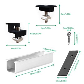 Solar Panel Mount Kit for 2 x Modules, 12 cm Aluminium Profile Rails + Adjustable Clamp for 30-35 mm Thick Modules, for Flat Roof, Trapezoidal Sheet Metal Roof, Solar Panel Bracket, Mounting PV