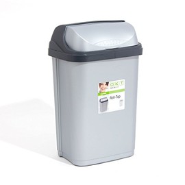 Medium 25L silver Roll-Top rubbish bin, available in 3 sizes and 2 colours