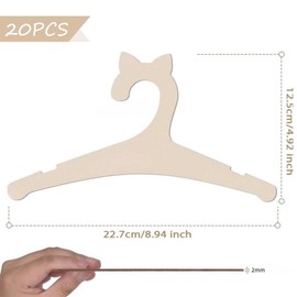 Dzmuero Children's Wooden Clothes Hangers, Baby Hangers, Pack of 20 Children's Hangers, Dolls Hangers Wood, Cute Shape, Groove Design, for Decoration, Hanging Clothes