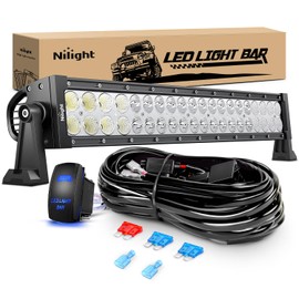 Nilight 22Inch 120W Spot Flood Combo Led Light Bar Off Road Driving Lights Boat Lights Fog Light 12V On/Off 5 Pin Rocker Switch Power 16AWG Wiring Harness Kit-1 Lead for Trucks,2 Years Warranty