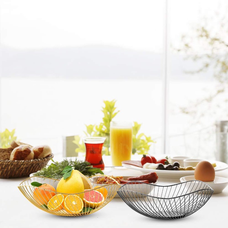 LdawyDE Black Metal Fruit Bowl - Modern Storage Basket, Anti-Rust