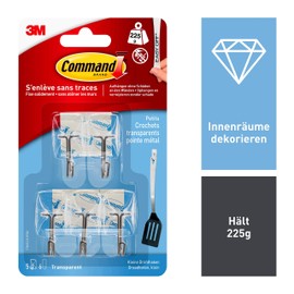 Command Drahthaken zum Aufhängen, Klein, Transparent - 5 Transparente Haken mit Metallspitzen, 6 Klebestreifen – Organisieren ohne Löcher und Bohren